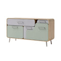 **Moderne ladekast met houtlook en pastelkleuren**