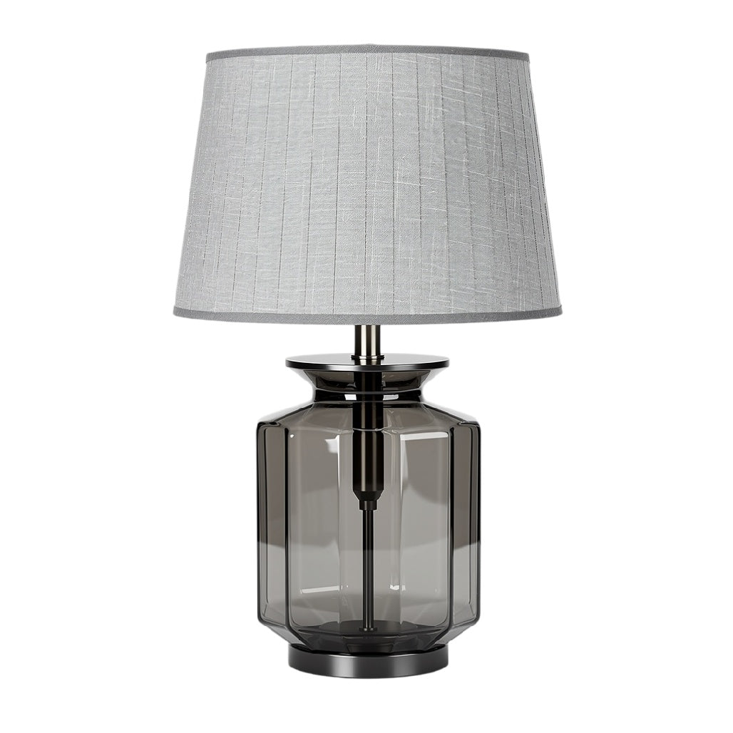 **Moderne Lantaarn met Grijze Lampscherm en Glasbasis**